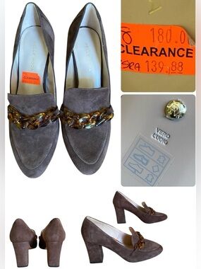 Pelle Moda Brown Esra Suede Loafers Chain Block Heel Pumps Work Dressy Women 8M